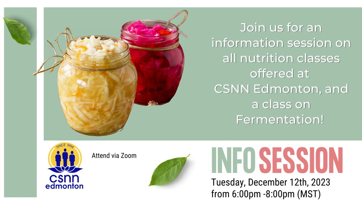 red and white sauerkraut dishes with information on an info session at CSNN & A class on fermentation.