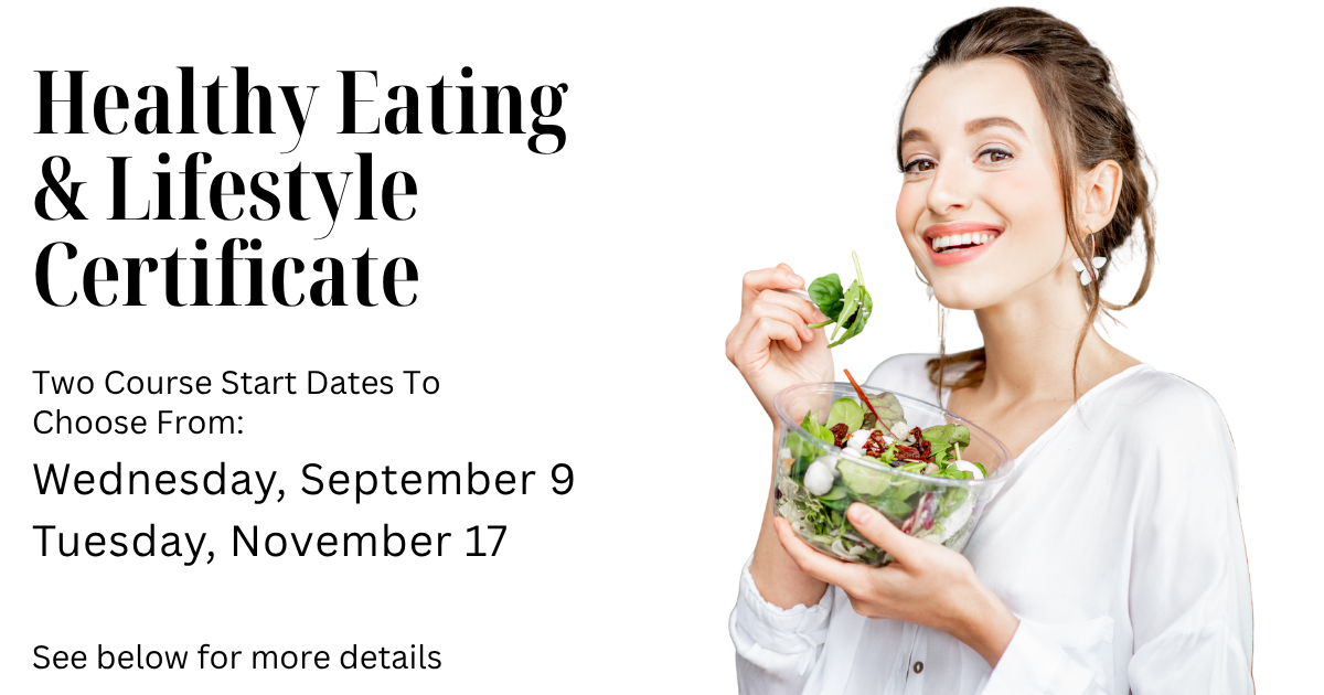 Healthy Eating & Lifestyle Certificate with woman eating a salad